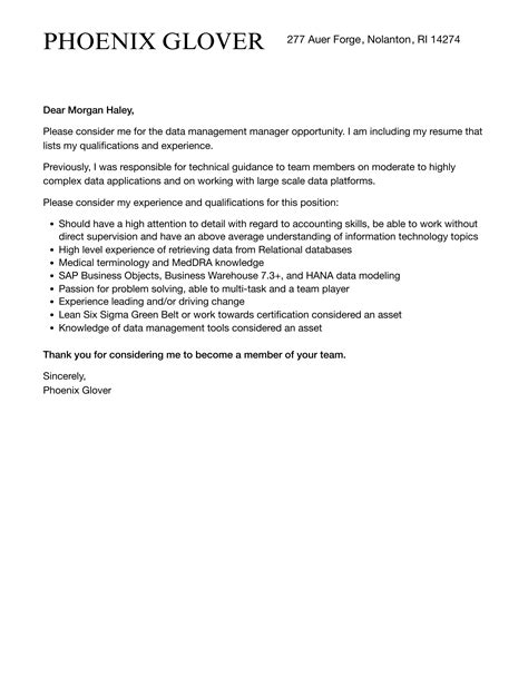 Data Management Manager Cover Letter Velvet Jobs