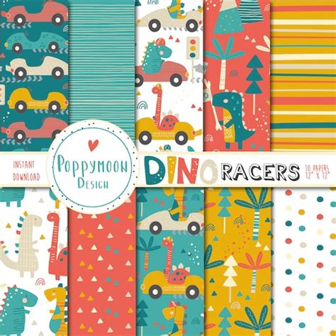 Dino Racers Dinosaurs Printable Digital Clipart Set Etsy