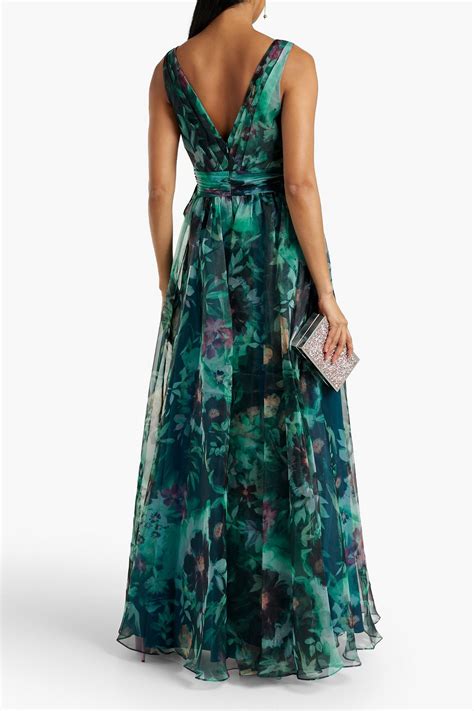 Badgley Mischka Wrap Effect Floral Print Organza Gown The Outnet