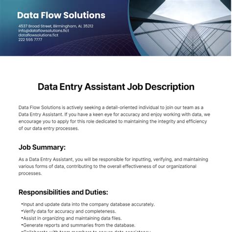 Free Data Entry Assistant Job Description Template Edit Online