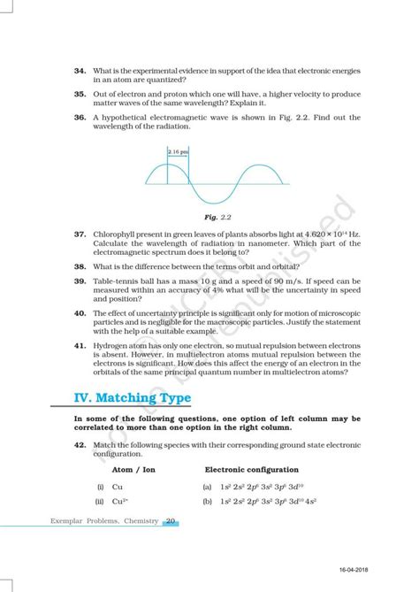 Ncert Exemplar Book For Class 11 Chemistry Chapter 2 Structure Of Atom