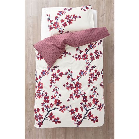 Wilko Symmetry Blossom Cream And Red Duvet Single Set Wilko