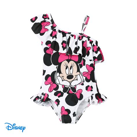 Disney Minnie Mouse Girls Swimsuit One Piece Swimwear Leopard Ruffled