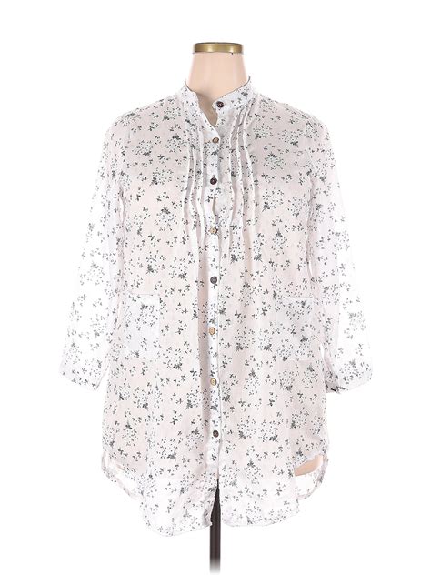 Assorted Brands Floral Motif White Long Sleeve Button Down Shirt Size