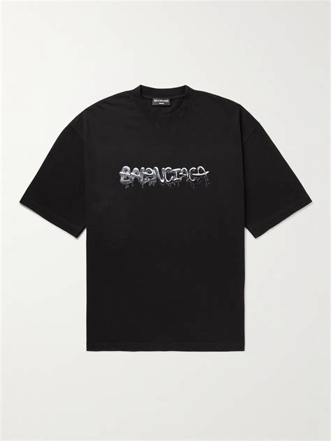 Balenciaga Oversized Logo Print Cotton Jersey T Shirt In Black Modesens