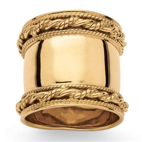 Cigar Band Style Ring In Gold Plated Sterling Silver EBay Womens