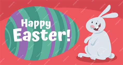 Premium Vector Cartoon Easter Bunny With Big Painted Egg Greeting Card