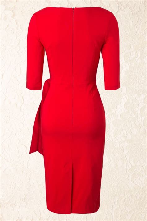 50s Hourglass Pencil Dress With 3 4 Sleeves In Red