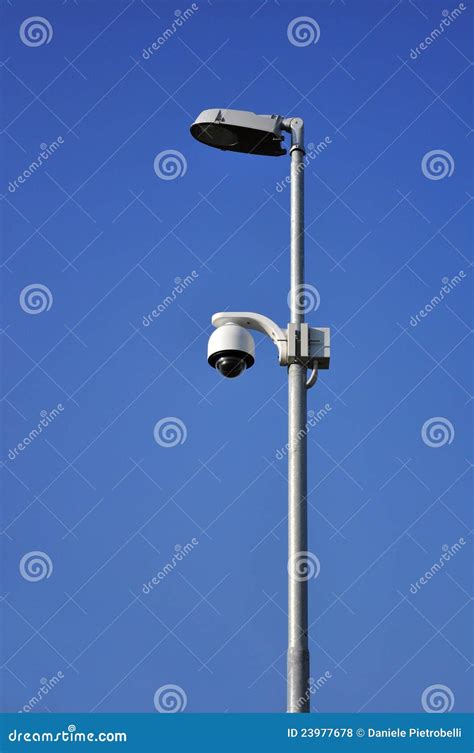 Surveillance Camera On Street Lamp Stock Photo Image Of Protect Cctv