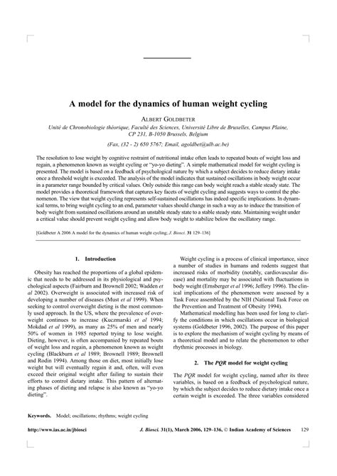 Pdf A Model For The Dynamics Of Human Weight Cycling