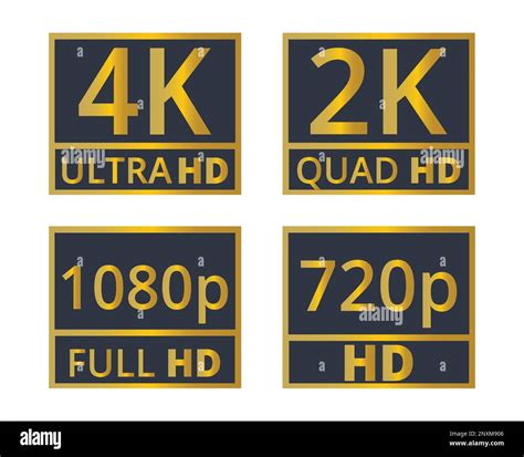 Golden Set Of Resolution Symbols 2k 4k 1080p Y 720p Signs Stock