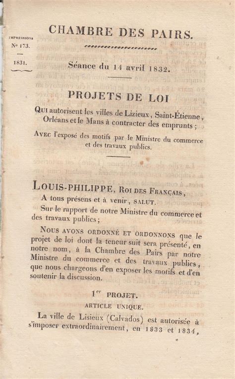 Chambre des Pairs Séance du 14 avril 1832 Projets de loi qui