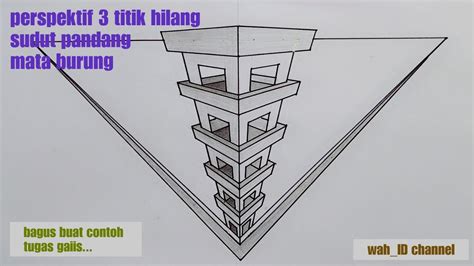 Contoh Mudah Perspektif 3 Titik Hilang Gambar Miniatur Bangunan Gedung Sudut Pandang Atas