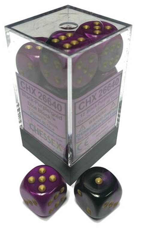 Chessex Dice Gemini 4 16mm D6 Black Purplegold 12 Game Nerdz