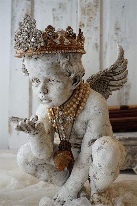 Reserved Angel Cherub Statue Distressed Painted French Santos