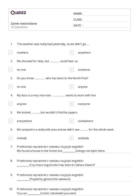 Ponad 50 Zaimki nieokreślone arkuszy roboczych dla Klasa 4 w Quizizz