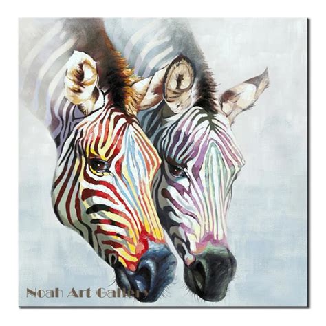 Two Colorful Zebras Oil Painting Contemporary Abstract Art Animal