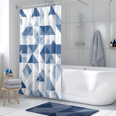 Blue And White Geometric Triangle Shower Curtain Modern Art Nouveau