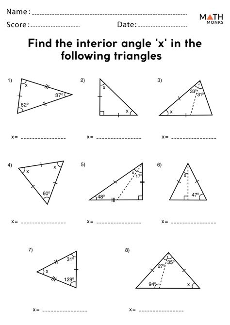 Interior Angle Triangle Worksheet - Angleworksheets.com