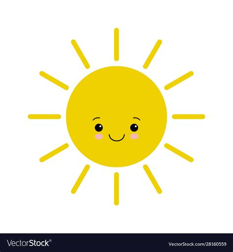 Flat design smiling cartoon sun isolated on white Vector Image