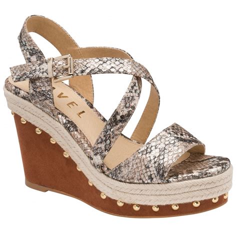 Buy Ravel Ladies Yeoval Wedge Sandals In Taupe Snake Online