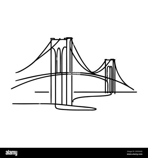 Giant Bridge Over River Continuous One Line Drawing Design Simple