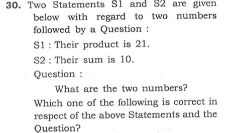 CSAT 2020 Solved Paper Two Statements S1 And S2 S1 Their Product Is