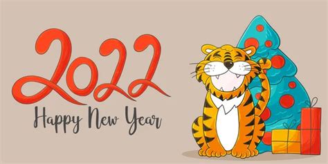 Symbol 2022 Vector Card Tiger Hand Draw Style New Year Stock Vector Image By ©bubushonok 506005592