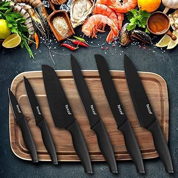 Hecef Black Oxide Knife Set Of 6 With Matching Blade Protective Sheath