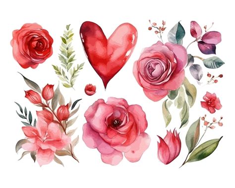 Handgezeichnete Aquarell Valentinstag Element Cliparts Kostenlose Vektor