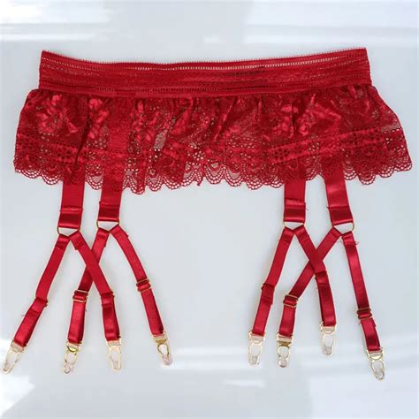 Red Sexy Garters Lace Women Sexy Suspender Belts Female 8 Straps Gold