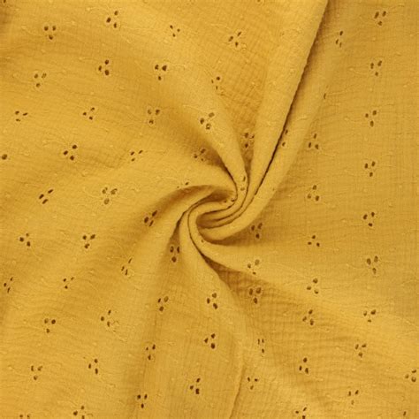 Tissu Double Gaze De Coton Brod Emilienne Jaune Moutarde Mpm