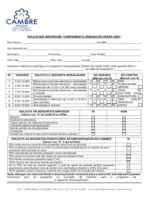 Fillable Online Solicitud De Inscripcin En Los Campamentos De Verano