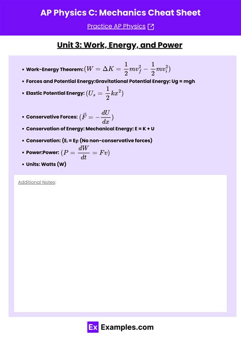 Ap Physics C Mechanics Cheat Sheet Examples