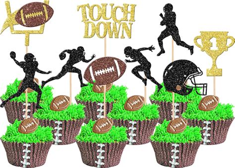 Amazon 36 PCS Rugby Ball Cupcake Toppers Glitter Trophy Amecian