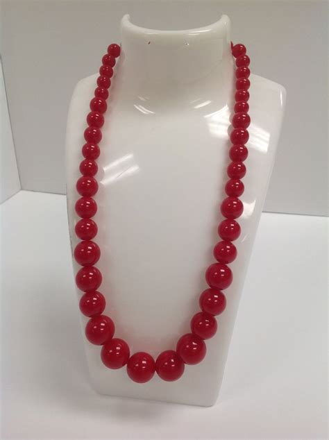 Vintage Monet Signed Chunky Red Bead Necklace Etsy Red Beaded Necklaces Beaded Necklace