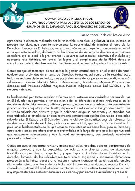 Pddh El Salvador On Twitter Comunicado De Prensa Inicial De La Nueva