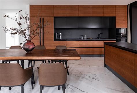 Light Grey Kitchen With Wood Worktop Ukrainian Eye Catching Black