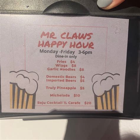 Menu at Mr. Claws restaurant, Cathedral City