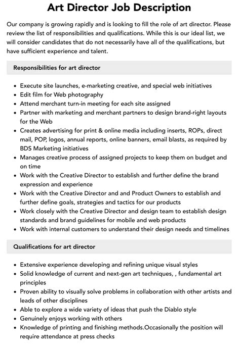 Art Director Job Description Velvet Jobs