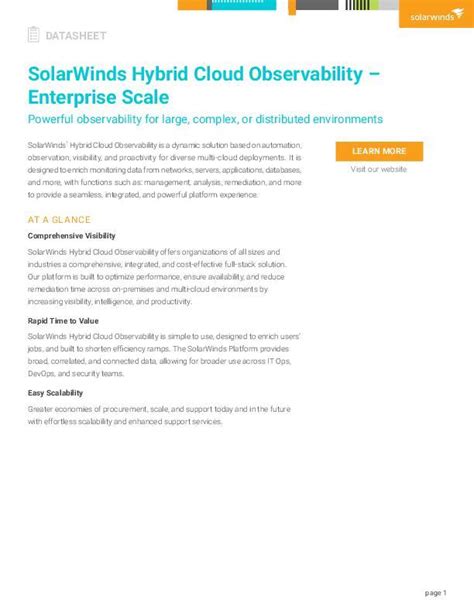 Solarwinds Hybrid Cloud Observability Enterprise Scale Datasheet