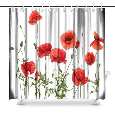 Aplysia Red Poppies Bathroom Shower Curtain Accessories 72 Inches In