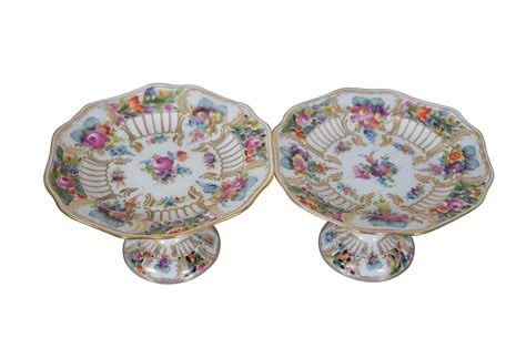 2 Antique German Dresden Carl Thieme Reticulated Footed Compotes Cake Plate 7 For Sale At 1stdibs