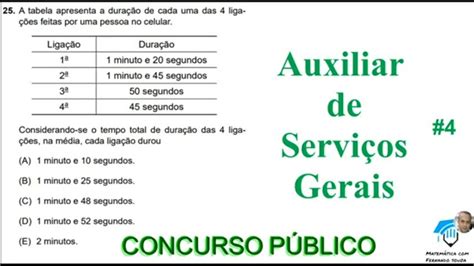 Auxiliar de Serviços Gerais Questões de Concurso Público Matemática