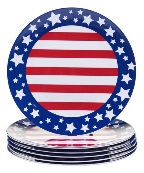 Stars And Stripes Round Melamine Dinner Plate Set Of Six Melamine