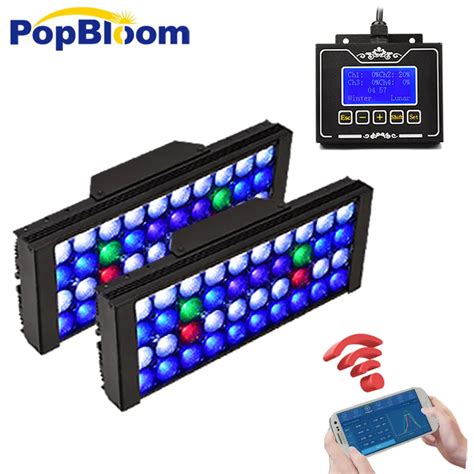 LED Lighting For Reef Tank 2pcs Controller Full Spectrum Lamp UV Aquarium Dimmable And ...