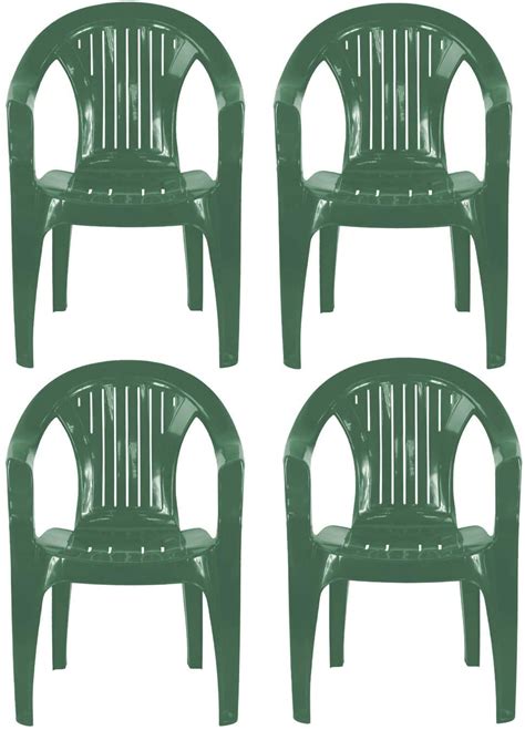 Buy Stackable Clam Style Back Plastic Garden Chairs Green Set Of 4