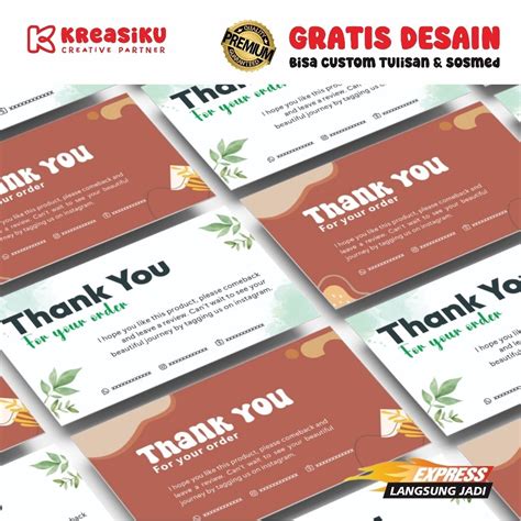 Jual PART 1 Kartu Ucapan Thank You Card Custom Kartu Ucapan Terima