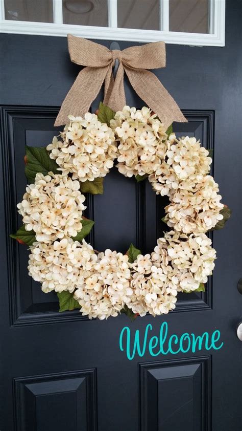 Cream Hydrangea Wreath Monogram Wreath Summer Wreath Spring Door Decorations Summer Door