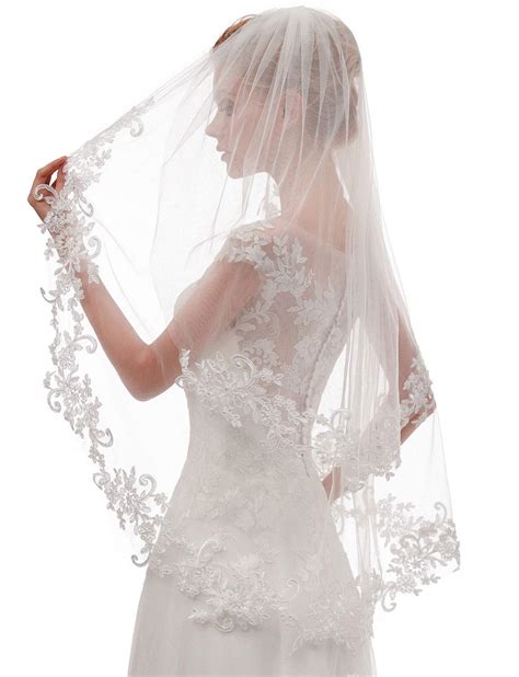 Elliehouse Womens Short 2 Tier Lace Wedding Bridal Veil With Comb L24